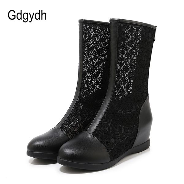 

gdgydh 2020 spring shoes woman summer boots height increasing breathable mesh shoes woman rome style mid-calf boots big size 43, Black