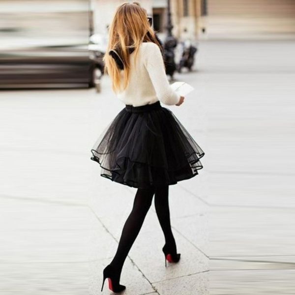 

mini short puffy black tulle skirt with ruffles fashion tutu 62 colours woman midi elastic waist skirt puls size 2019