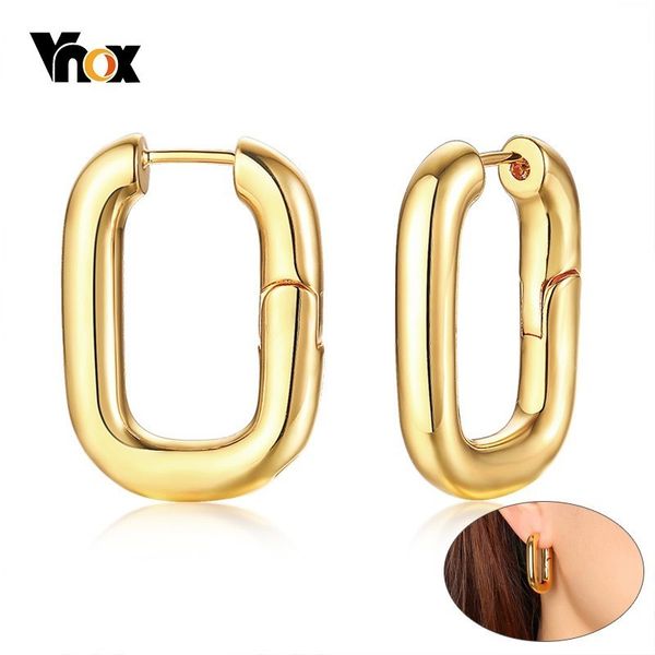 

vnox personalized carabiner designed earrings for women gold tone stainless steel square hoop earring her gift, Golden