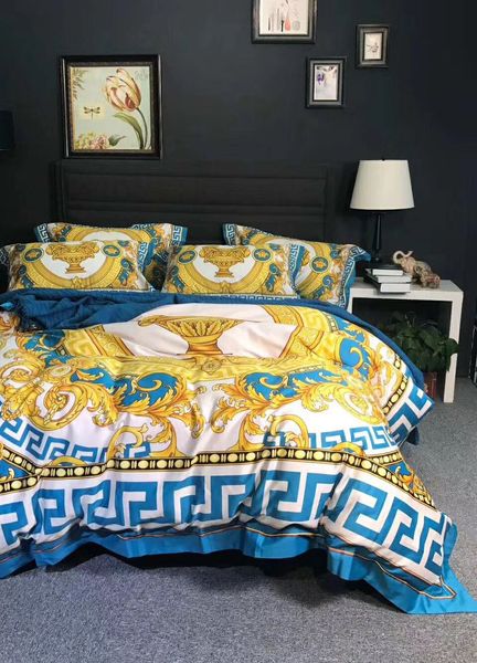 

мода европейского стиль люкс египетских 100 хлопка золотого комплект постельных принадлежностей пододеяльник кровать юбка наволочка марка ди