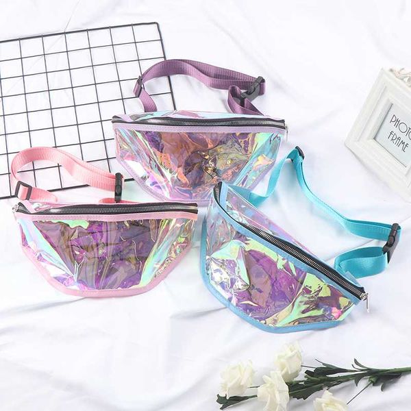 

1pc women clear transparent laser belt bag fashion punk fanny pack waist pack bag