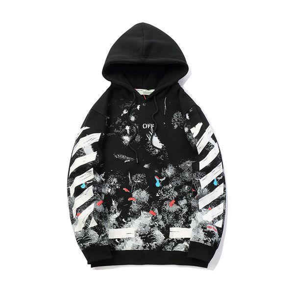

European and american tide white black tar parkling ink men and women 039 ueded hat guard coat long leeve hoodie fa hion hoodie