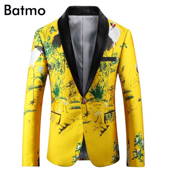 

batmo 2017 new arrival fashion embroidery casual blazer men,men's casual suits,nightclub yellow suits, 7755, White;black