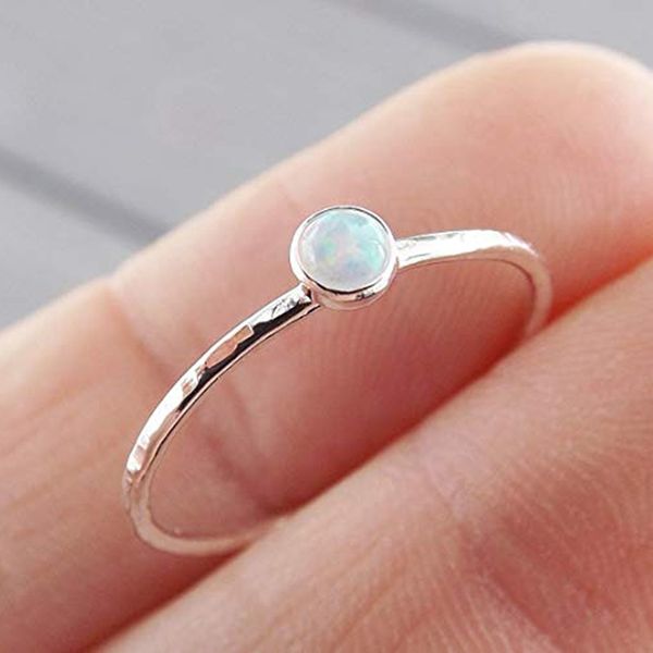 

fashion exquisite slim ring textured fire opal crystal stacking rings for woman exquisite jewelry gift engagement accessories, Golden;silver