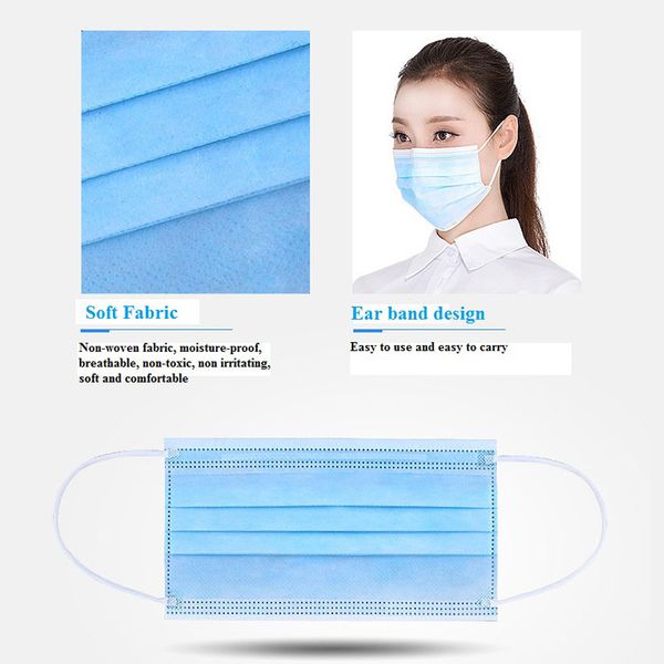 

mouth face mask 3ply non woven disposable dust mouth earloop breathable mouth face mask anti pollution emergency protective mask jasc