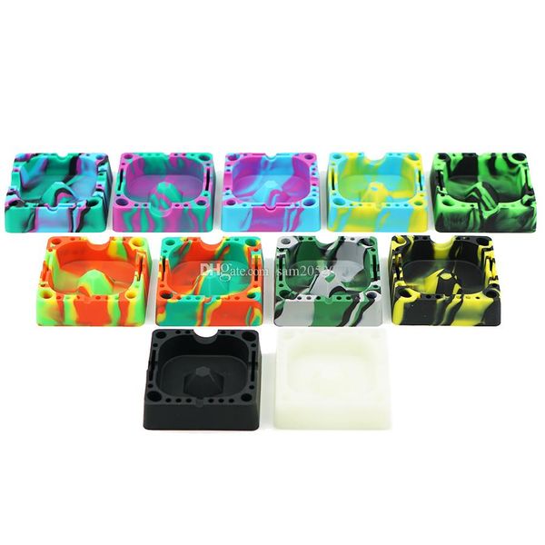 Posacenere in silicone colorato di forma quadrata per uso alimentare Posacenere portatile regalo promozionale ad alta temperatura