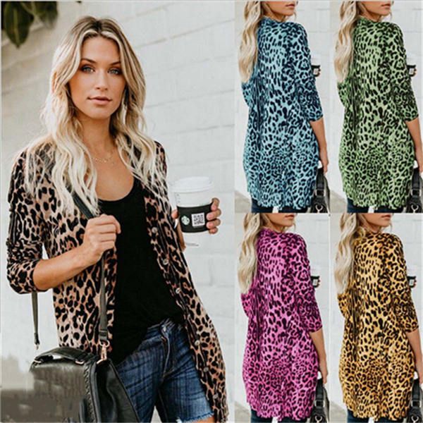 

hirigin new women's button down leopard print outwear fashion autumn long sleeve jackets, Black;brown