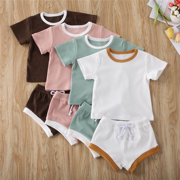 

2020 summer kids baby girl clothes shorts pants sets solid color outfits, White