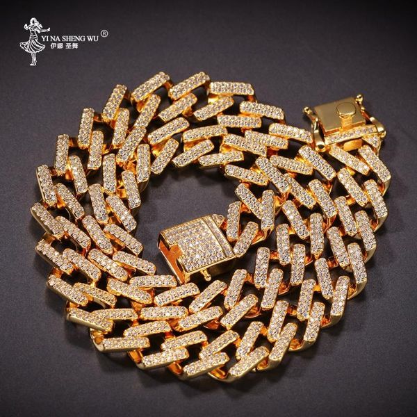 

15mm iced out prong cuban link chains gold silver color necklaces choker bling crystal rhinestones hip hop necklace gift for men