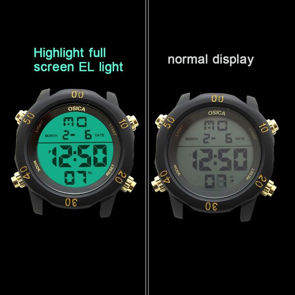 

osica alloy digital watch silicone watch waterproof 2020 new men's steel band, Slivery;brown