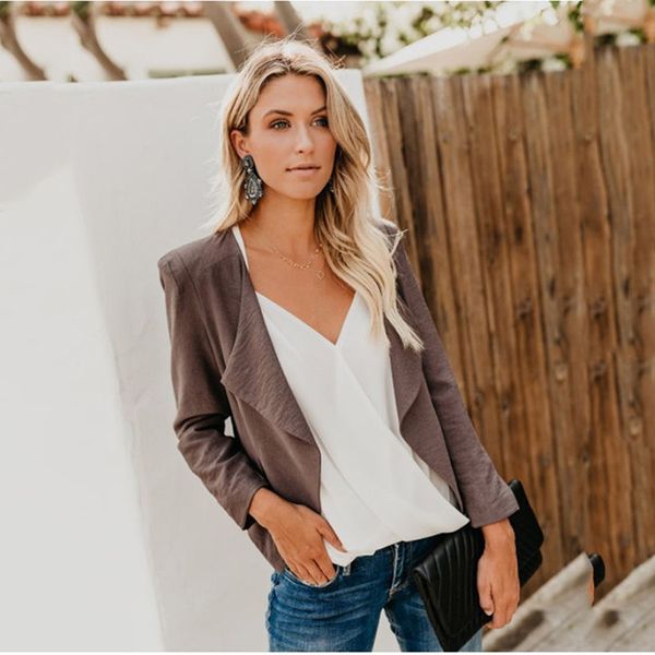 

autumn spring casual women jacket slim long sleeve solid blend coat plus size feminino office lady basic jackets, Black;brown