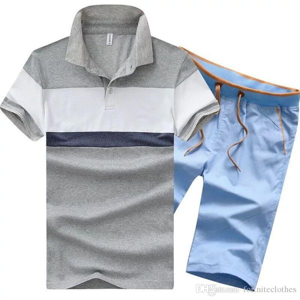 

мужские дизайнерские костюмы плюс размер striped polo шорты 2pcs наборы летний пляж с коротким рукавом повседневные костюмы, Gray