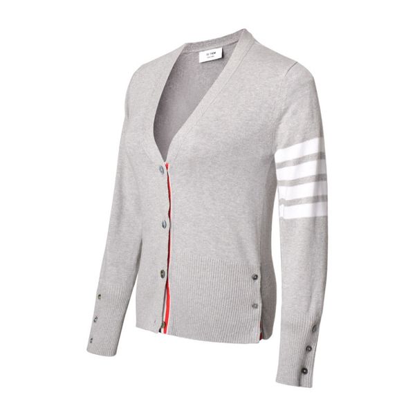 

2020 fashion brand women's v-neck long sleeve knit cardigan striped cotton women lady's open edge sweaters, White