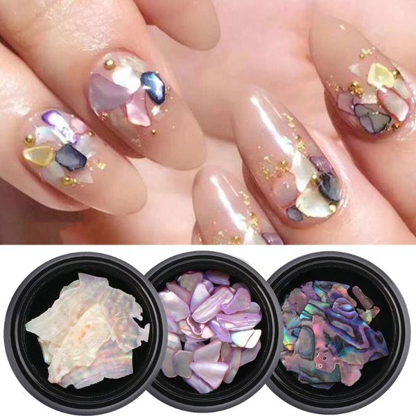 

1 box abalone shell irregular fragment natural sea shell 3d glitter nail art decor diy stone slice polish manicure tip nfba01-18, Silver;gold