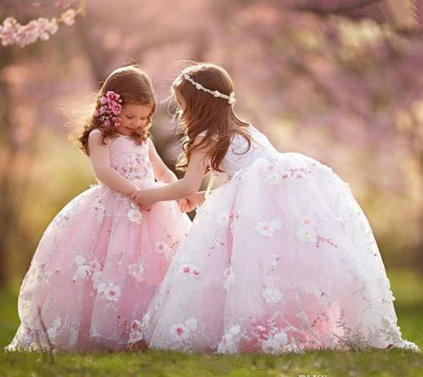 

2019 Аппликации Тюль Цветочница Вечернее платье Бальное платье Scoop Puffy Little Girls Первы