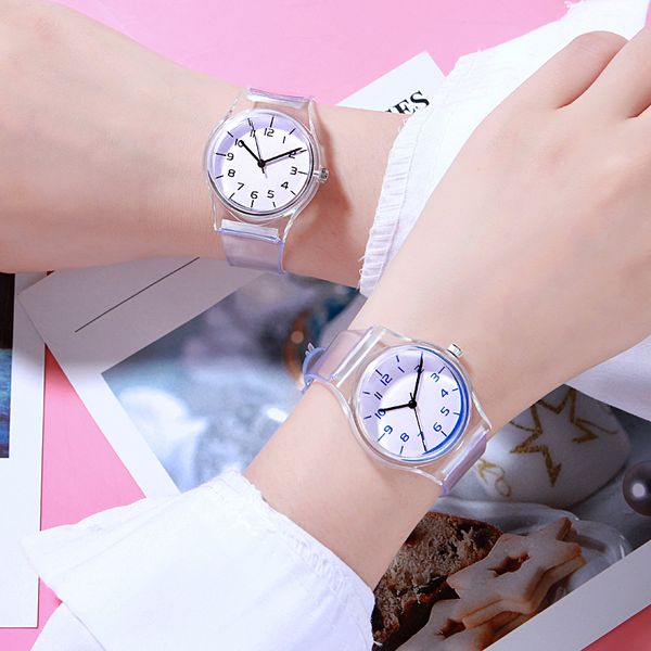 

transparent silicone kids watches children sport quartz wristwatch fashion casual child watch novelty cartoon clock reloj mujer, Blue