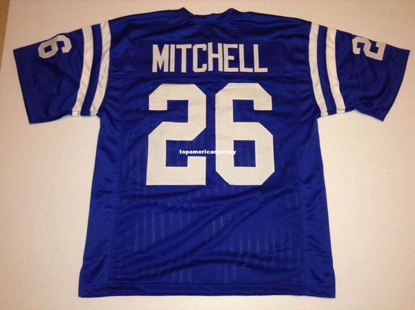 

дешевые ретро пользовательских шили прошитой # 26 lydell mitchell голубой mitchell нсс джерси top s-5xl, 6xl мужские трикотажные изделия фут, Black;blue