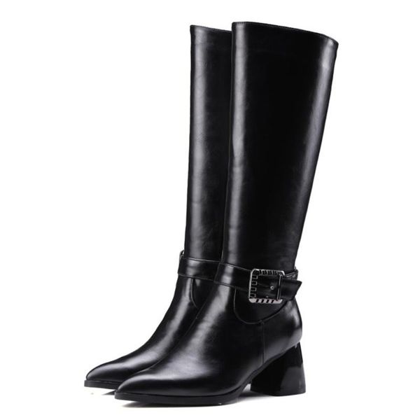 

thick high heel pointed casual high barrel women's boots motorcycle boots, Black