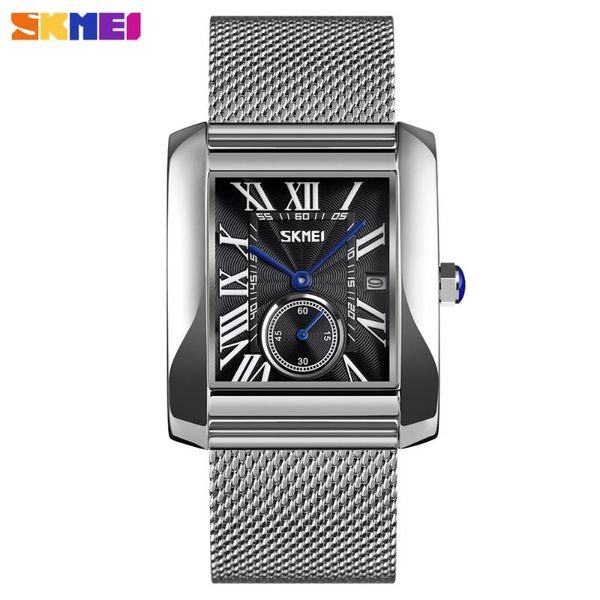 

skmei fashion men's quartz watch date display clock waterproof stainless steel bracelet wristwatches relogio masculino, Slivery;brown