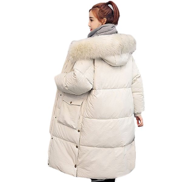 

hooded with fur collar female winter coat loose oversized jacket female long new down parka women 811, Tan;black