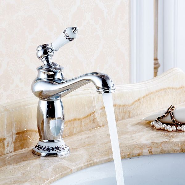 

upscale retro european bathroom basin faucets mixer tap ceramic decoration plating single handle and cold deck mount