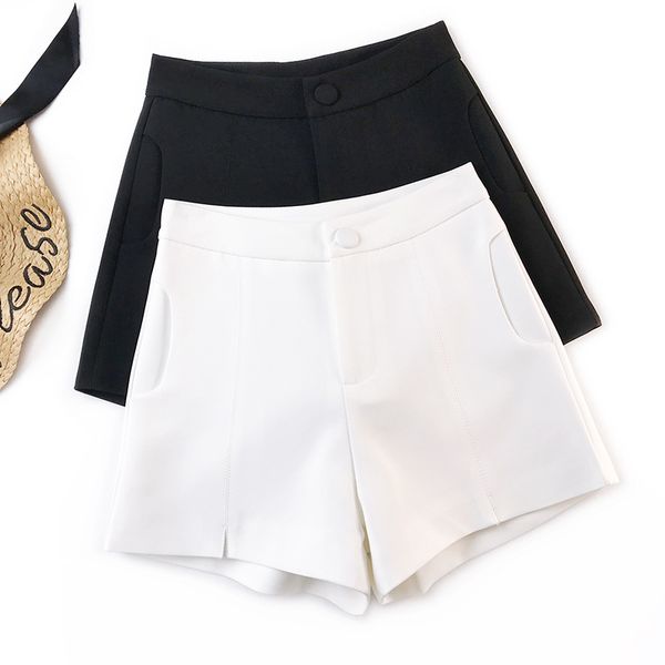 

shorts female spring and summer 2019 new simple temperament suit wide leg wear high waist a word bottom boot, White;black
