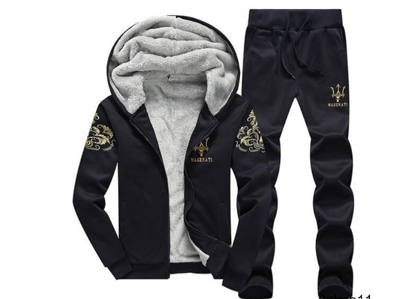 

mens winter warm thick tracksuits jogger jackets ms 2pcs clothing sets designer maserati wlu2, Gray