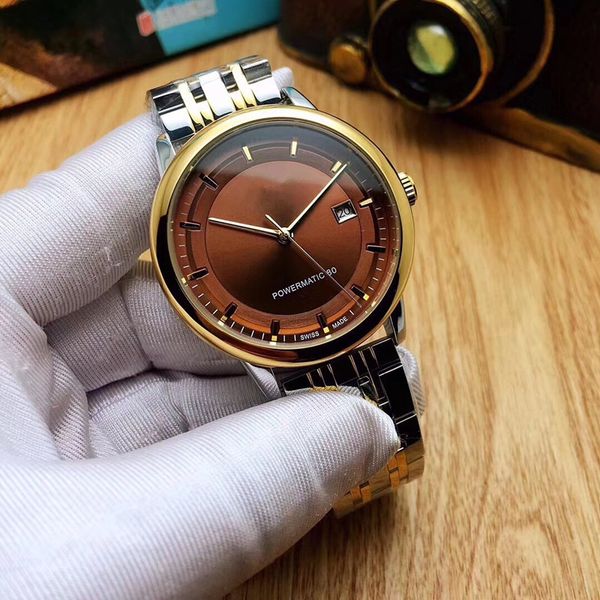 

new tiss watch brand mens watches stainless steel designer watch mechanical movement wristwatch fashion 1853 watch, Slivery;brown