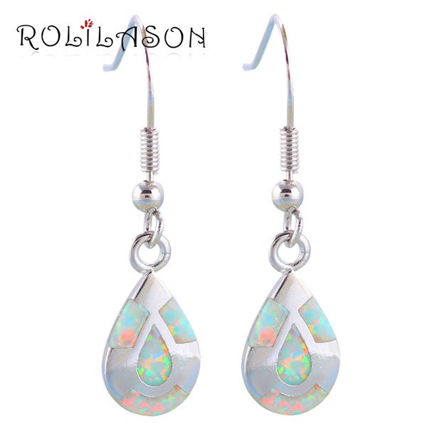 

rolilason new arrival trendy blue fire opal silver stamped drop earrings fashion opal jewelry oes654 for lover gift