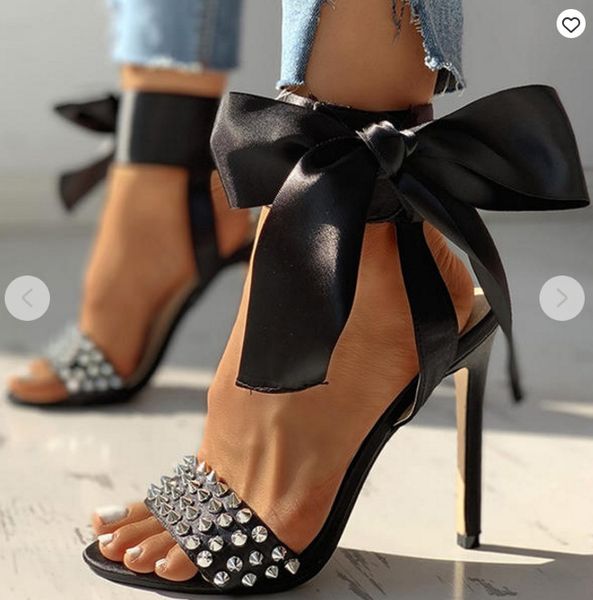 

female sandal studded sandals buckle strap high heels bow shoes large size slip-on loafers summer women's ladies for lace up, Black