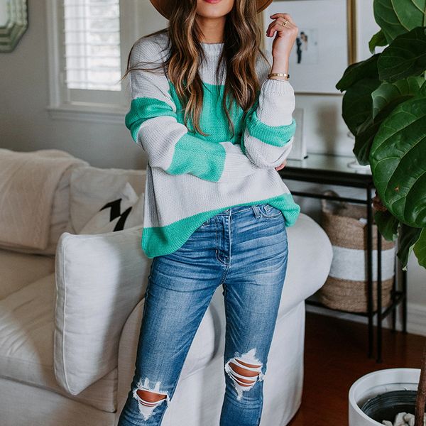 

sweater female splice loose plus size knitting coat sweater splice women, White;black