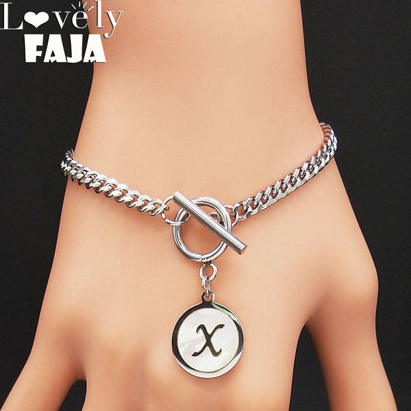 

2019 punk letter x shell stainless steel bracelet women silver color bracelets bangles jewelry pulseras mujer moda b18408, Black