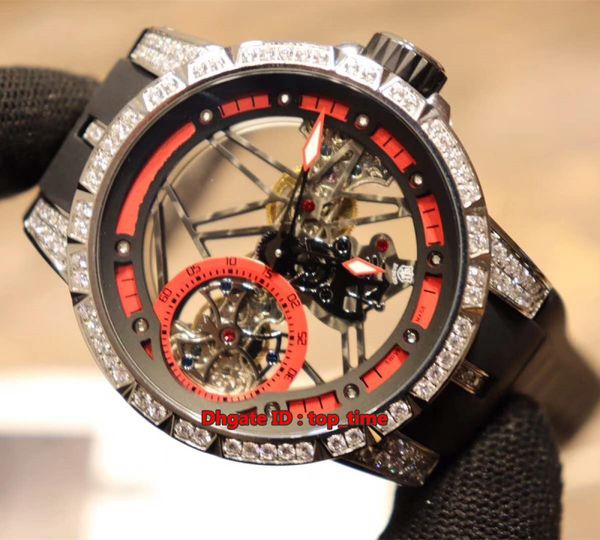 

4 стиля best excalibur 42 турбийон squelette механические с ручным заводом мужские часы бриллиантовый корпус красный циферблат со скелетом р, Slivery;brown