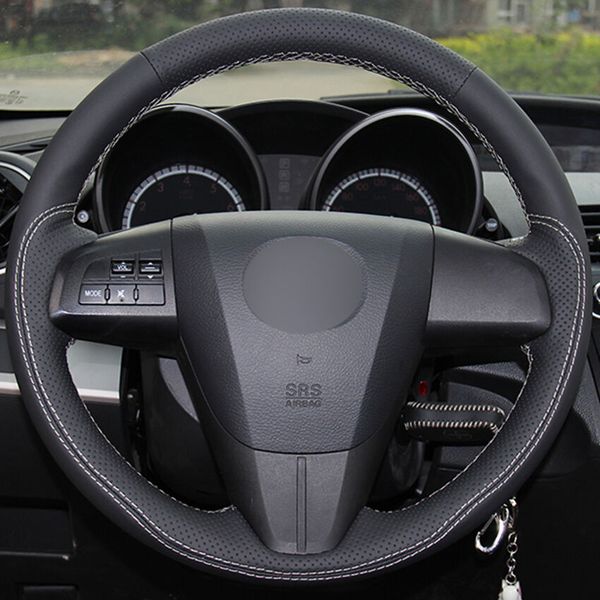 

for mazda 3 /cx-7 hand-stitch black leather steering wheel cover