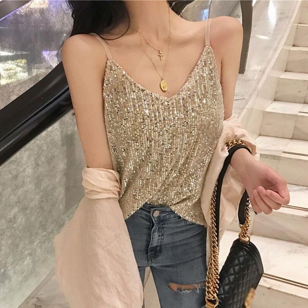 

ladies vest sequined halter ladies v-neck fashionable sleeveless vest of shipping, White