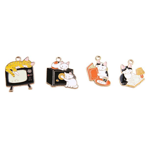 

симпатичные эмаль сплава подвески 30 шт. позолоченные капли масла каваи животных кошка кулон серьги ожерелье браслет подвески украшения, Bronze;silver