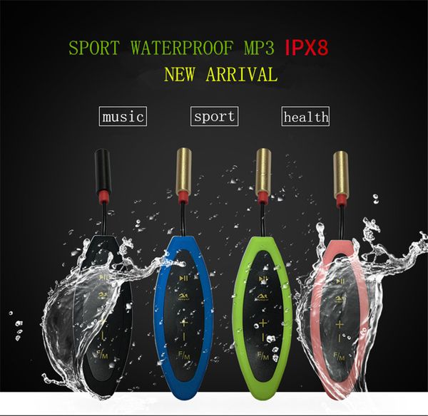 

waterproof mp3 player 8gb swimming diving sport mini clip mp3 music player with fm radio headphones