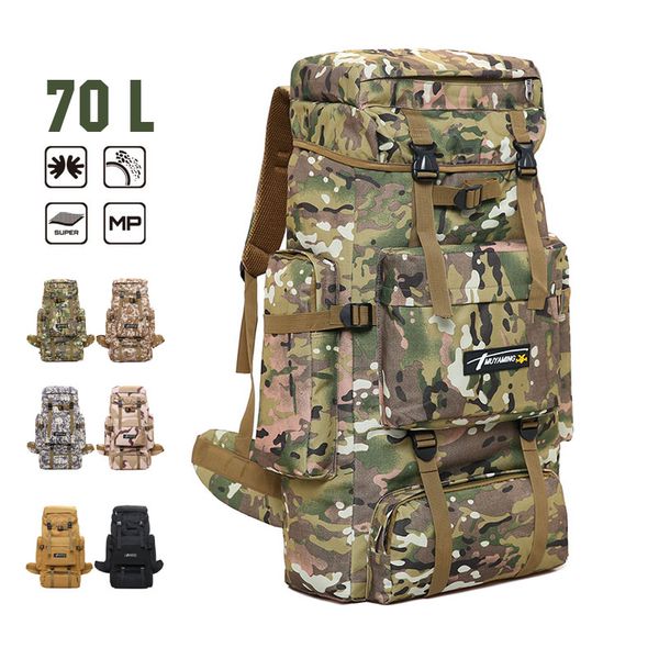 

70 l backpack tactics high-capacity outdoor mountaineering bag camouflage waterproof hiking trekking rucksack 6 color