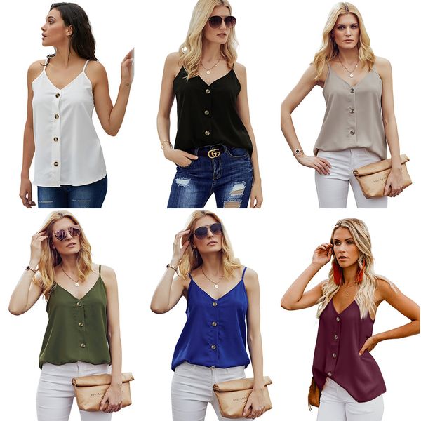 

Fashion Sexy Women Short Sleeve Top Button Vest Halter Casual White Tank Tops Blouse Short Shirt SY251835