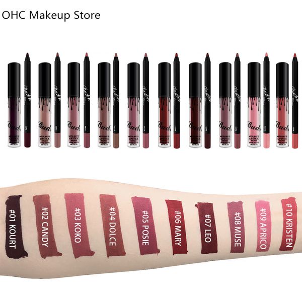 

2 pcs/set liquid lipstick matte lip gloss nude lip liner lipgloss kit waterproof nyxed tint makeup 10 color