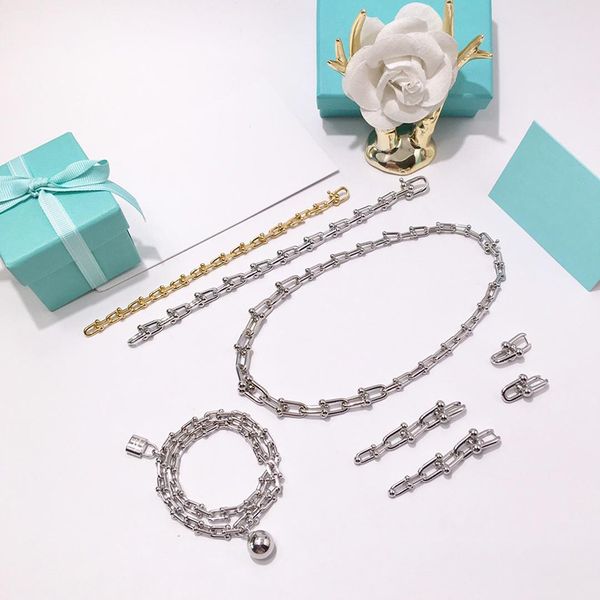 

stainless steel gold u thick chain necklaces rose gold silver t letter brand couple necklaces for women and men fashion jewelry