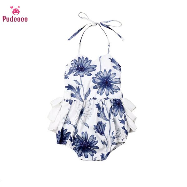 

pudcoco 2020 summer toddler baby girl clothes floral clothes strap romper jumpsuit bodysuit outfits cotton clothing 6-24m, Blue