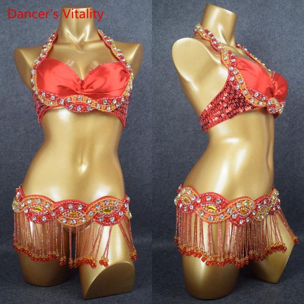 

женщины танец живота конкурс костюм носить ручной работы бисером бюстгальтер + пояс 2 шт. / компл. для женщин танец живота производительност, Black;red