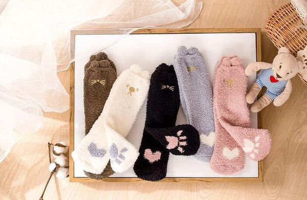 

5 pairs per pack new arrival sock winter cotton socks women's coral velvet socks for 5 pairs a0011, Black;white