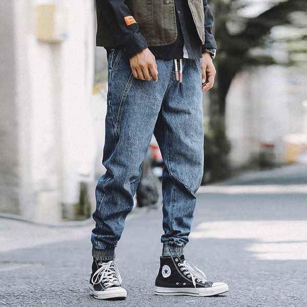

fashion streetwear men jeans retro blue loose fit harem jeans men cargo pants japanese style hip hop jogger