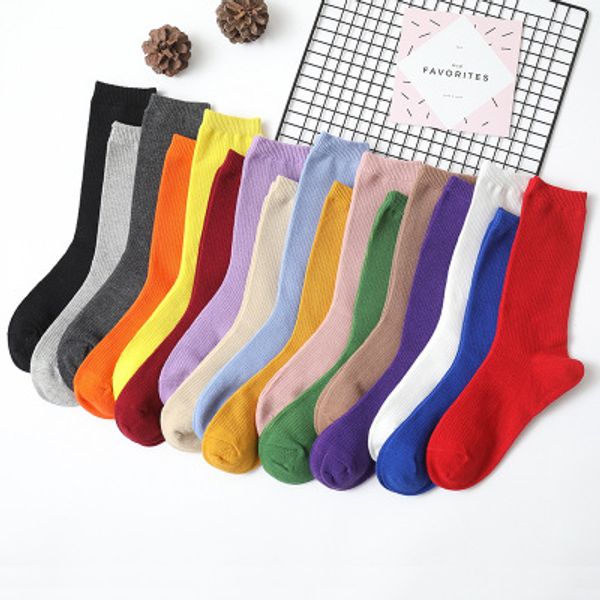 

women's day all cotton pile socks children purple blue solid comfortable middle tube socks 17 colors, Black;white