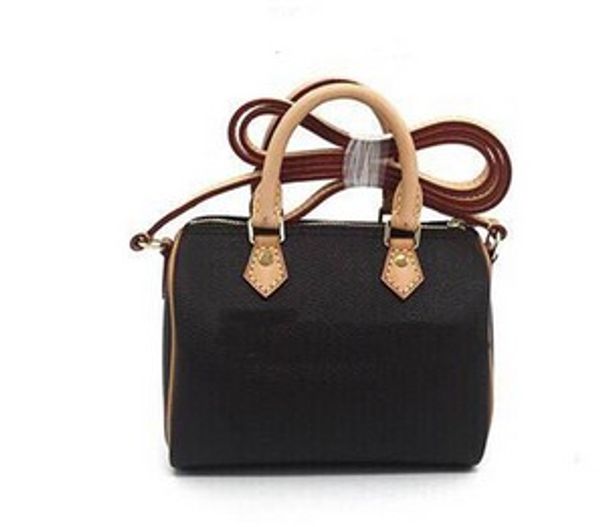 Sac d'oreiller en cuir FLEUR BRUN Filles style classique Version coréenne fourre-tout à bandoulière Sac à main Mini sac 16cm avec numéro de série