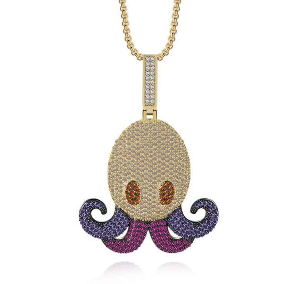 

осьминог кулон ожерелья мужской кубинский ожерелье полный стразы хип-хоп ювелирные изделия micro pave обледенелые цепи хип-хоп высокое качес, Silver