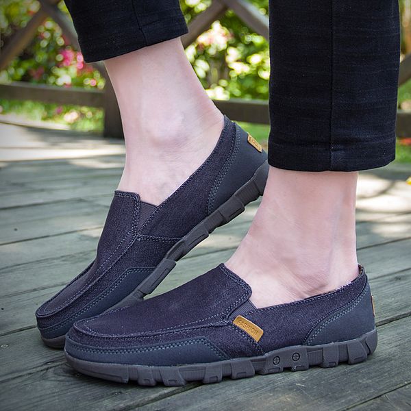 

men lazy shoes trend canvas loafers lightweight breathable flats casual walking shoes, Black