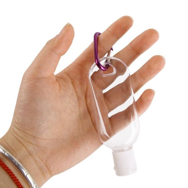 

50ml empty refillable bottle with key ring hook clear transparent plastic hand sanitizer bottle for travel refillable bottles perfume bottle